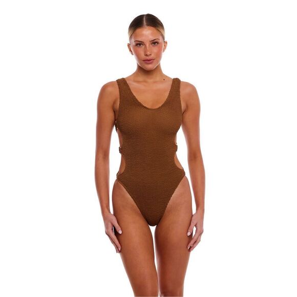 Love and Bikinis Women’s Chocolate Brown Smocked Dubai Multi Ring Cut Out OS Swi - Picture 10 of 10